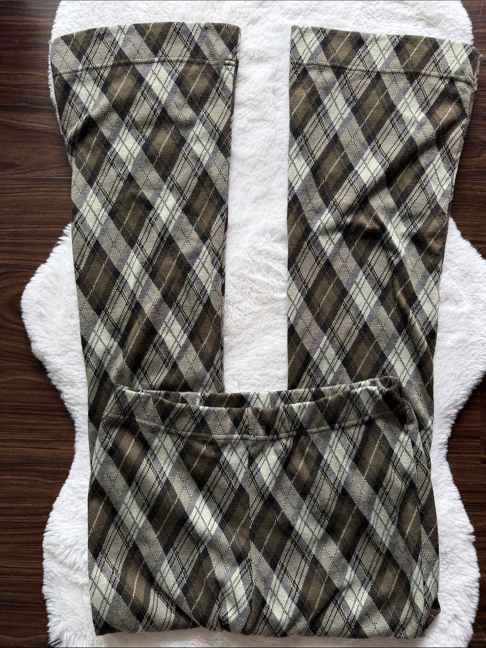 NWT Free People Chloe Knit Flare Pant Olive Green Argyle size M